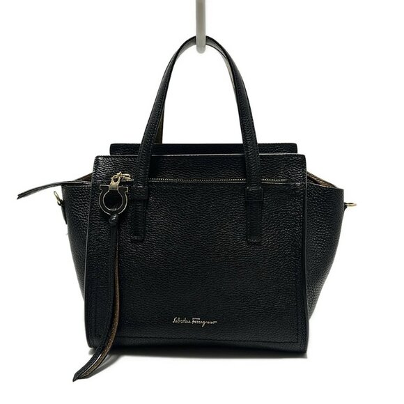 Salvatore Ferragamo Handbags - Salvatore Ferragamo Amy - Black Bronze Leather Handbag 425-072325